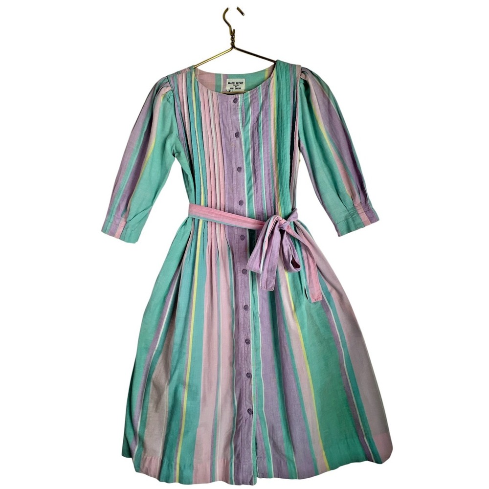 Pastel Vintage Matti Sport Dress Womens 2 Pink Purple Stripe Puff Sleeve 90s Y2K
